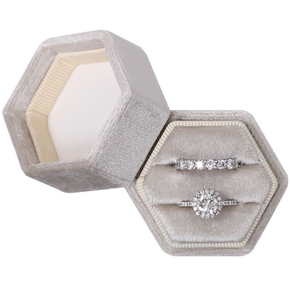 Hexagon Velvet Double Slots Ring Heirlooms Box